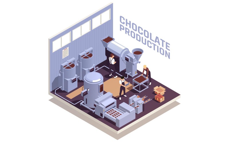 Schokoladenproduktion Herstellung isometrische 5 Vektor-Illustration-Konzept