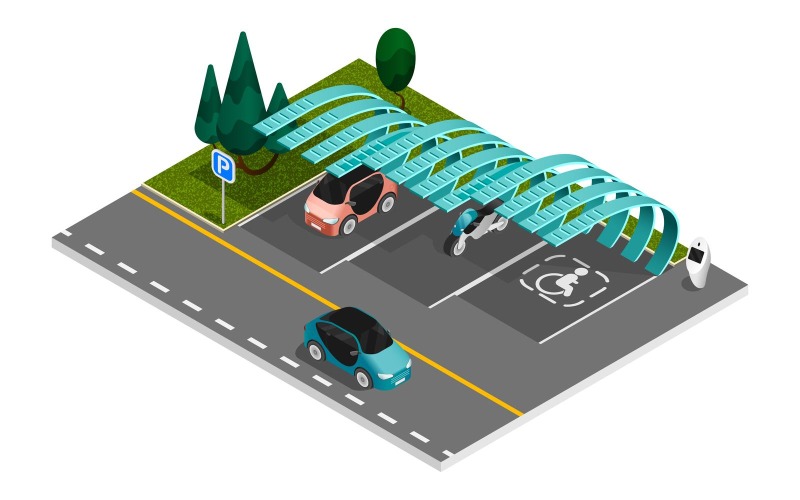 Concept d'illustration vectorielle de composition isométrique de stationnement