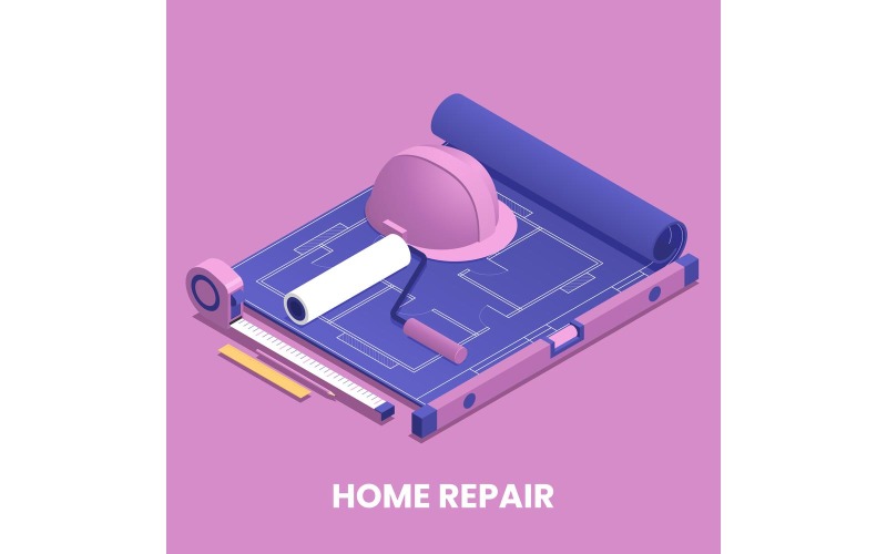 Concepto de ilustración de Vector isométrico de reparación de hogar