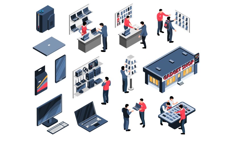 Isometric Gadget Shop Set Vector Illustration Concept