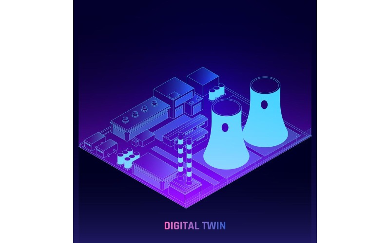 Isometrisches Vektor-Illustrationskonzept der digitalen Zwillingstechnologie