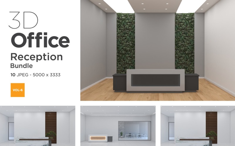 3D -kontorsmottagning eller hotellinteriör Mockup Bundle Vol 6