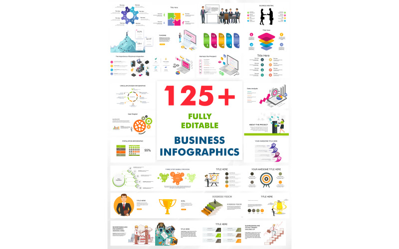 125+ redigerbara Business Powerpoint -presentationsmallar Infographics -paket