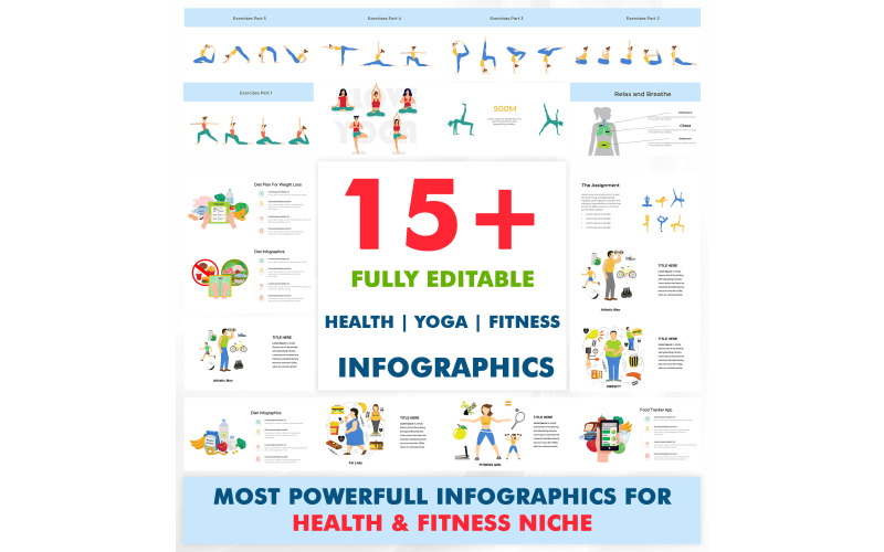 Mais de 15 modelos de infográficos de apresentação em Powerpoint de saúde e ioga totalmente editáveis
