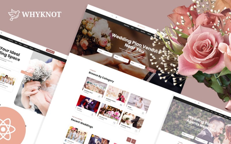 Whyknot bröllop och evenemangslista React Js -mall