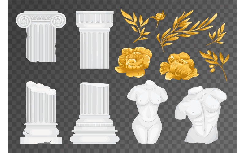 Antike griechische Blumen Transparent Set Vektor Illustration Konzept
