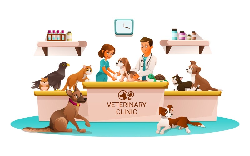 Conceito de ilustração vetorial de desenhos animados de clínica veterinária