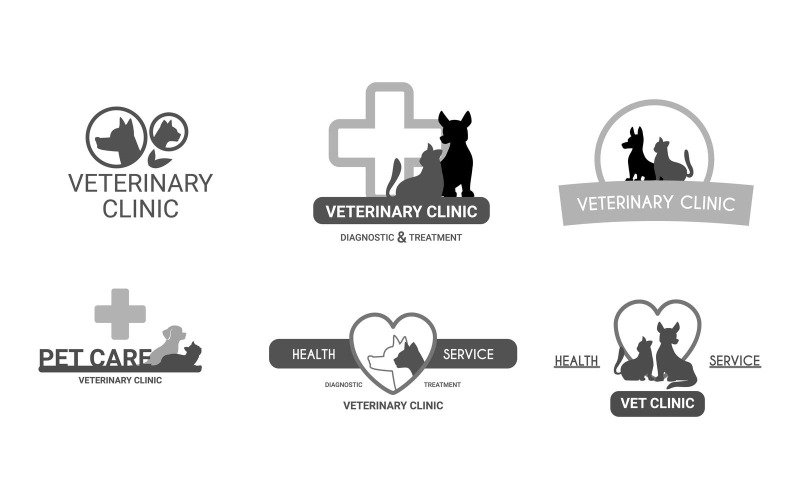Logo Clinique Vétérinaire Ensemble Dessin Animé Concept Illustration Vectorielle