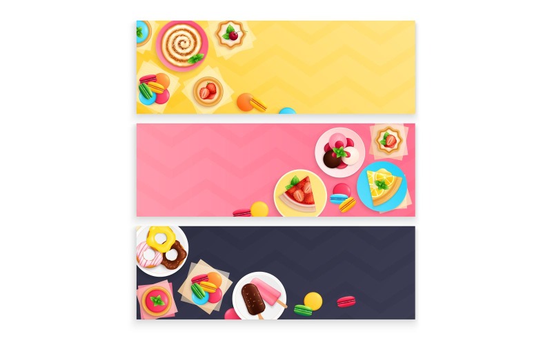 Postres Dulces Banners Planos Concepto Ilustración Vector