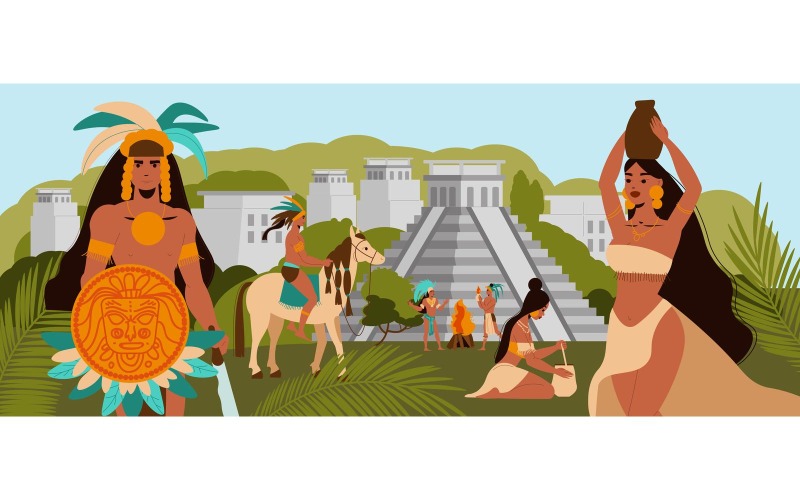 玛雅文明插图 矢量插图概念