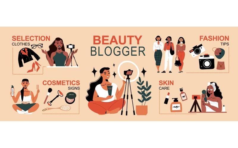 Beauty Fashion Blogger Infografiken Vektor Illustration Konzept