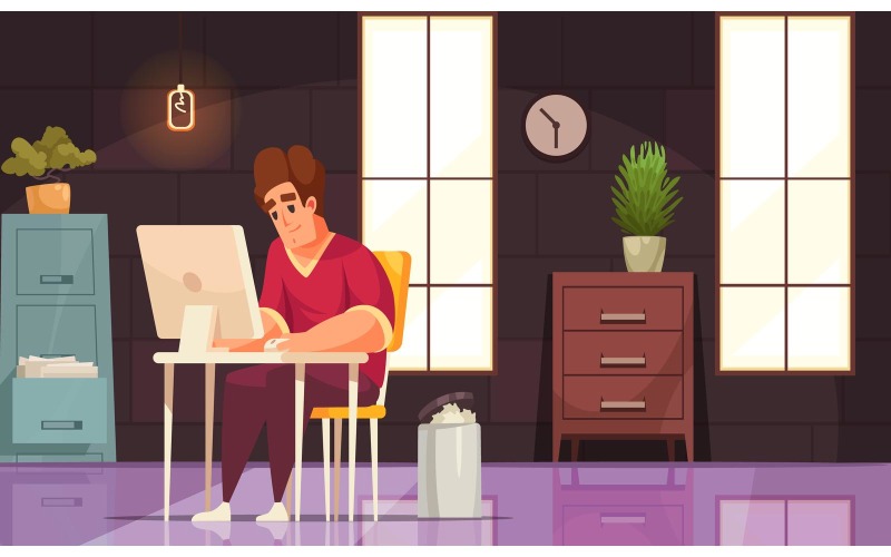 Daily Routine Man Work Vector Illustration Concept