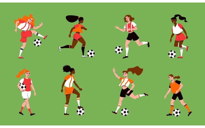Футбол Футбол Женщины Векторные Иллюстрации Концепции