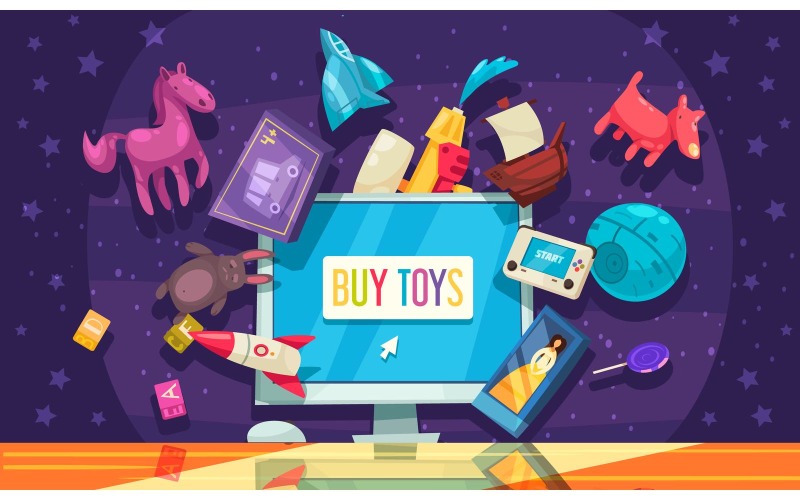Spielzeug-Shop Online-Vektor-Illustration-Konzept