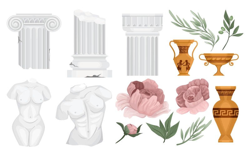 Antika grekiska kolumner blommor som vektor illustration koncept
