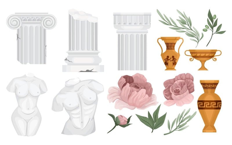 Conceito de ilustração vetorial de flores de colunas gregas antigas