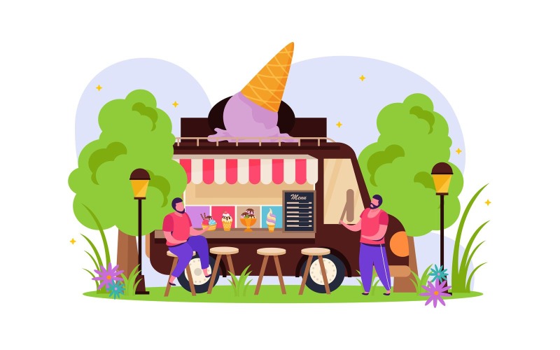 Ice Cream Flat Composition Vector Illustration Concept