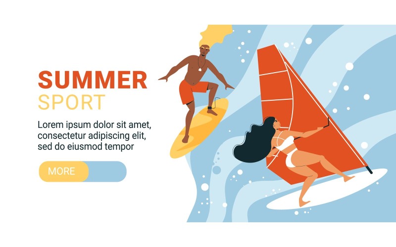 Літній спорт горизонтальний банер Векторні ілюстрації концепції
