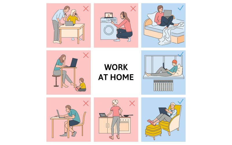 Work At Home Pros And Cons Flat Vector Illustration Concept