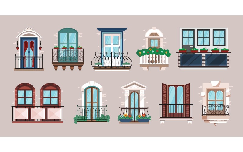 Balkon Horizontaal Set Vector Illustratie Concept