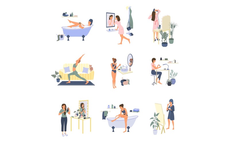 Home Beauty Routine Stay At Home Flat Vector Illustration Concept
