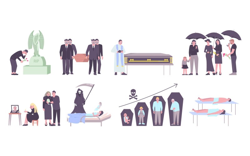 Sterftecijfer Sterfte Set Platte Vector Illustratie Concept