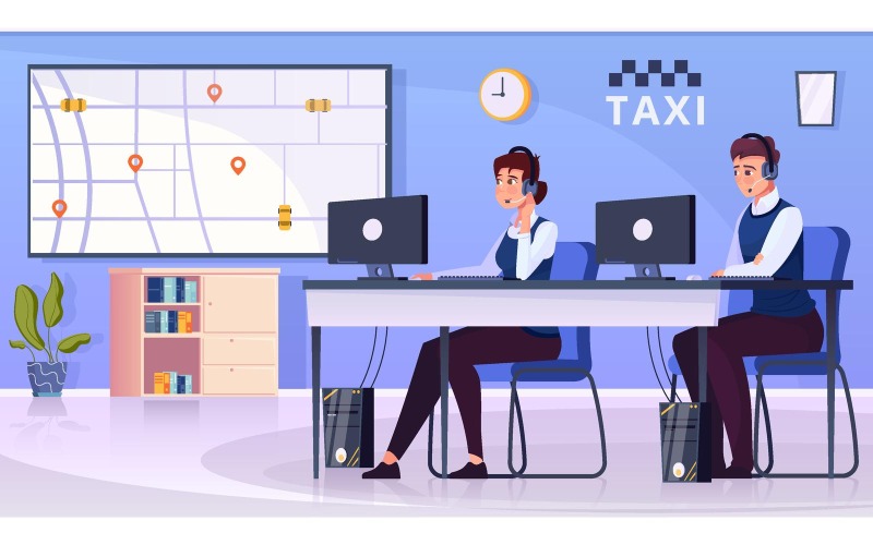 Concepto de ilustración de Vector plano de taxi de despachador