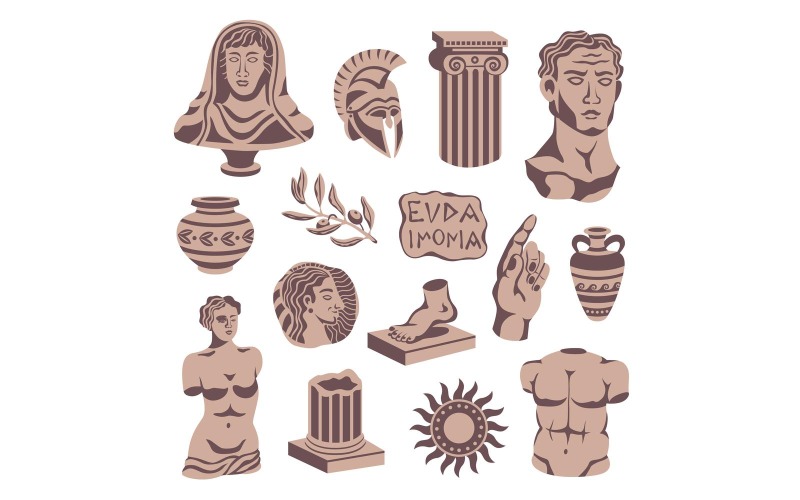 Estátuas antigas definem o conceito de ilustração vetorial