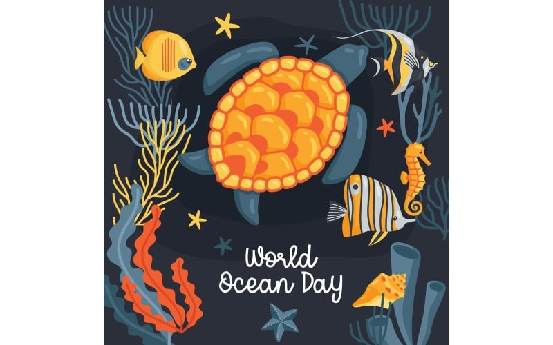 World Ocean Day Card Vector Illustration Concept