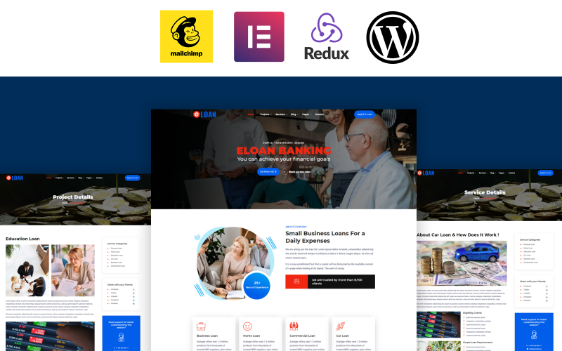 Eloan - Motyw WordPress Elementor dotyczący bankowości, pożyczek i ubezpieczeń