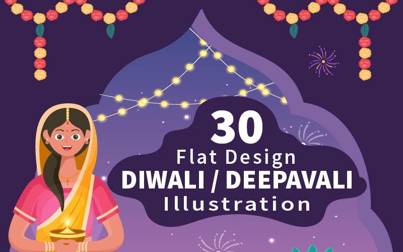 Ilustração de 30 indianos comemorando o dia de Diwali