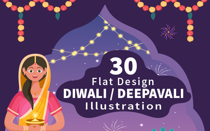 30 indiska firar Diwali Day Illustration