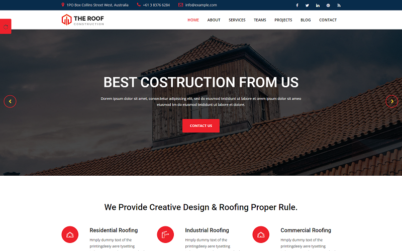 家用屋顶 | Roofing Company Services & Construction Html 网站模板