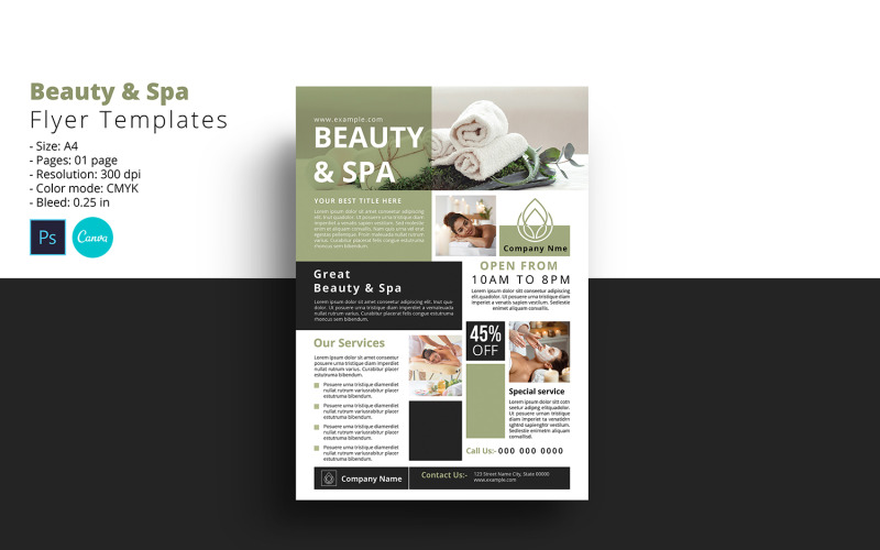 Spa & Beauty Care szórólap sablon. Canva, Psd és Word