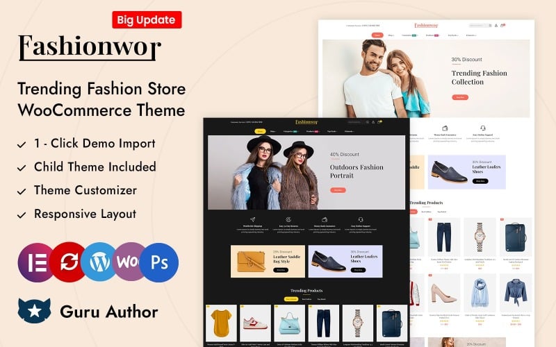Fashionwor - Tema responsivo de Elementor WooCommerce para tiendas de moda de tendencia