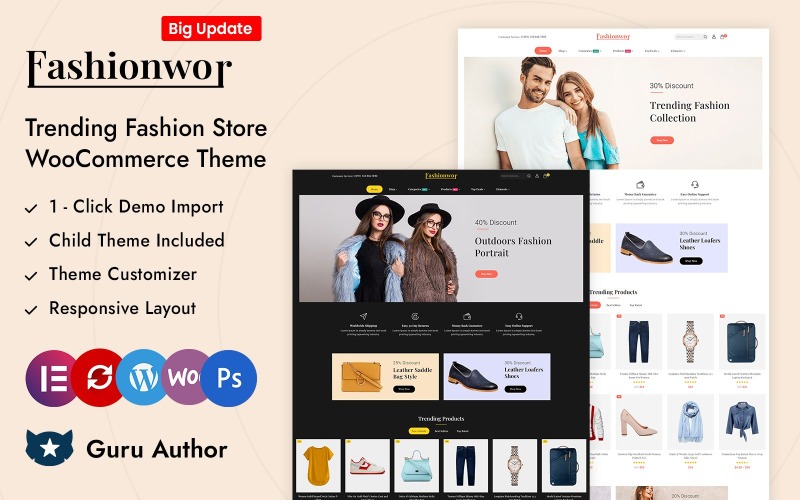 Fashionwor - Tema responsivo WooCommerce Elementor del negozio di moda di tendenza