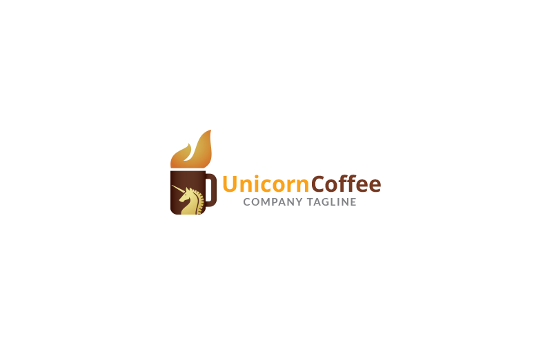 Шаблон дизайна логотипа кофе единорог