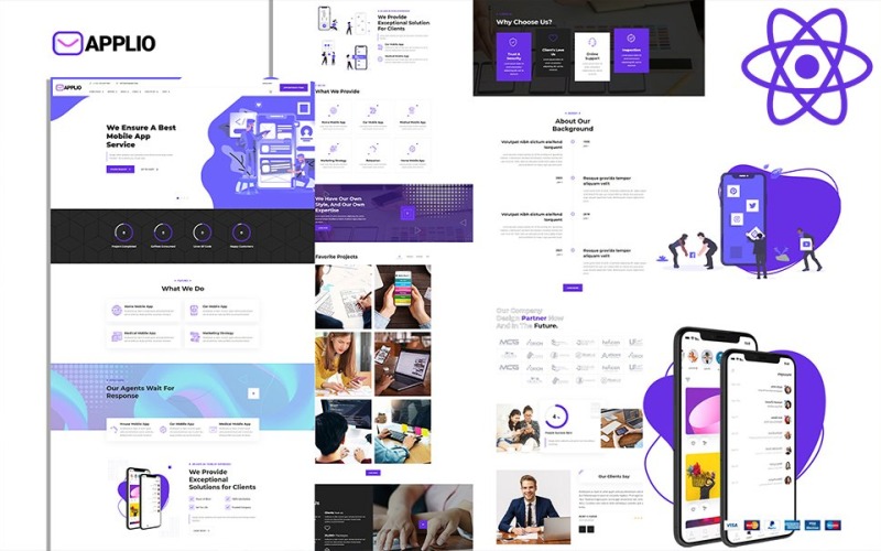 Applio Startup Mobile App React Js-websitesjabloon