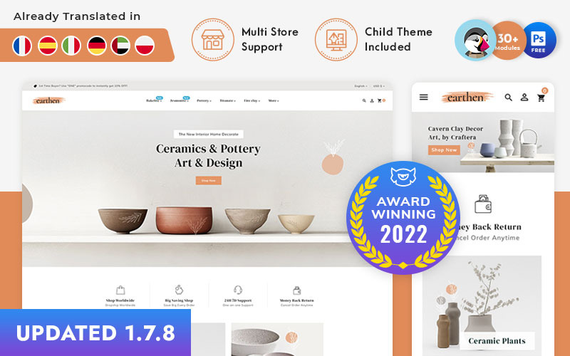 Earthen - 陶器和陶瓷手工制作的 PrestaShop 主题