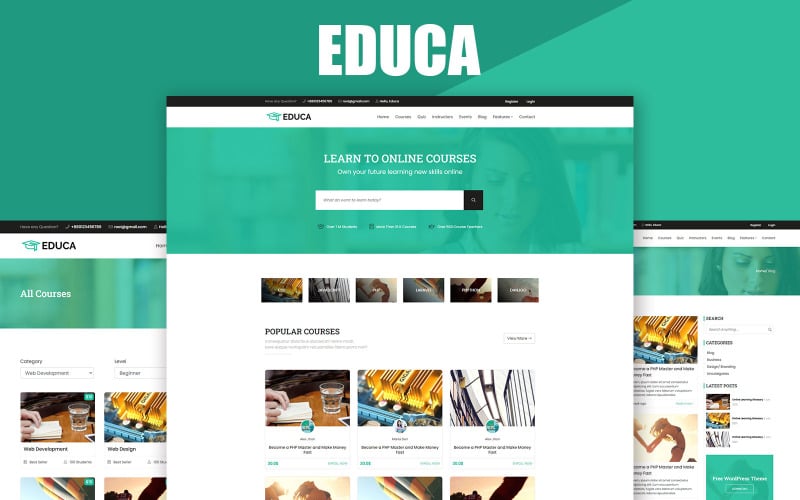 Educa - Çevrimiçi e-Öğrenim Platformu Tamamen Duyarlı Yaratıcı Önyükleme Web Sitesi şablonu