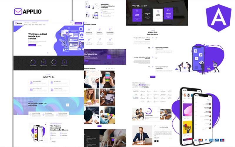 Modelo de site Angular JS do aplicativo da Web Applio Mobil