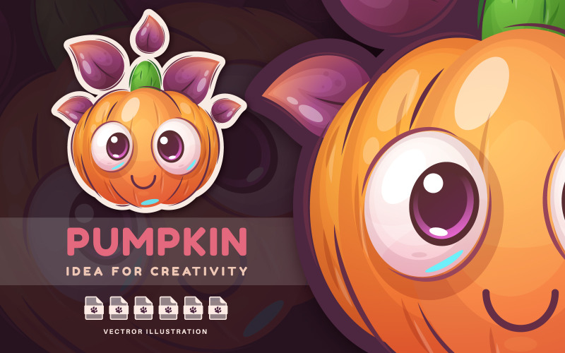 Pretty Halloween Pumpkin - Söt klistermärke, grafisk illustration