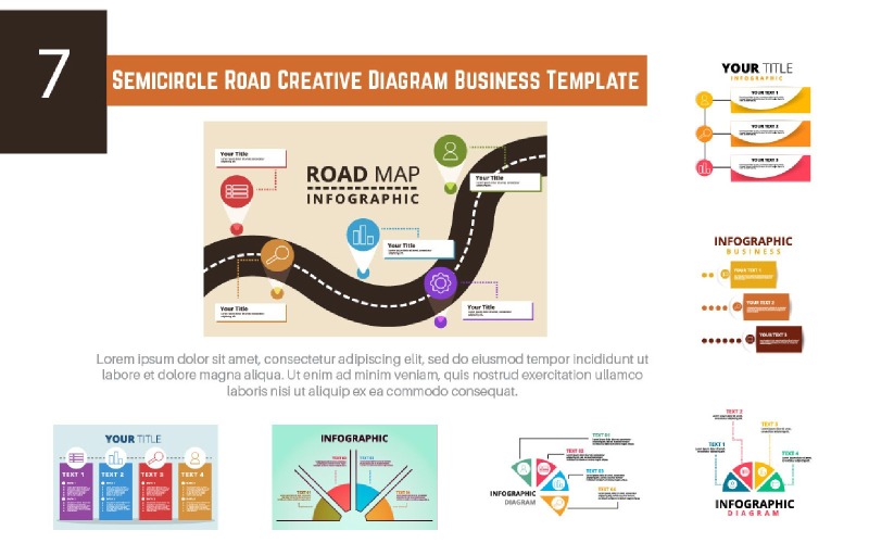 7 Šablona kreativního diagramu půlkruhu silnice
