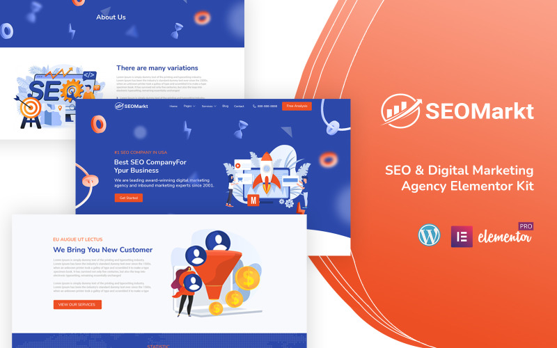 SEOMarket - Digital Agency rena och moderna Elementor Kit -mallar