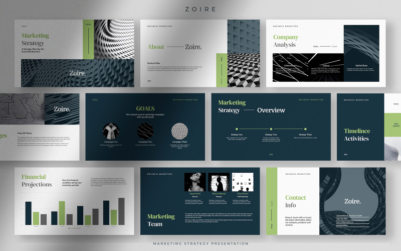 Zoire - Teal architecturale presentatiesjabloon voor marketingstrategie