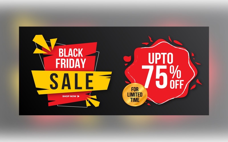 Banner di vendita del Black Friday 75% di sconto sul modello di design nero e rosso