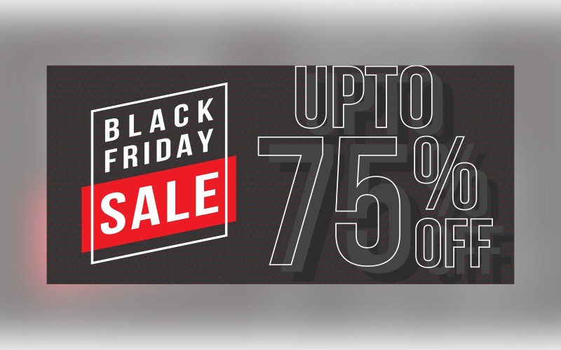 Black Friday -försäljningsbanner med 75% rabatt på svart och röd bakgrundsdesign