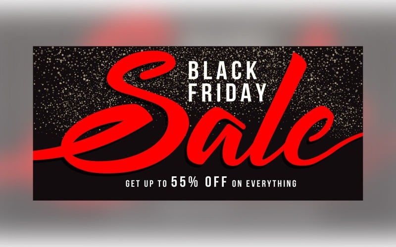 Black Friday-verkoopbanner met 55% korting op zwart-witte kleurontwerpsjabloon