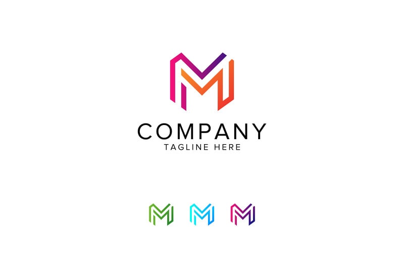Bokstaven M Hexagon Line Logo Design