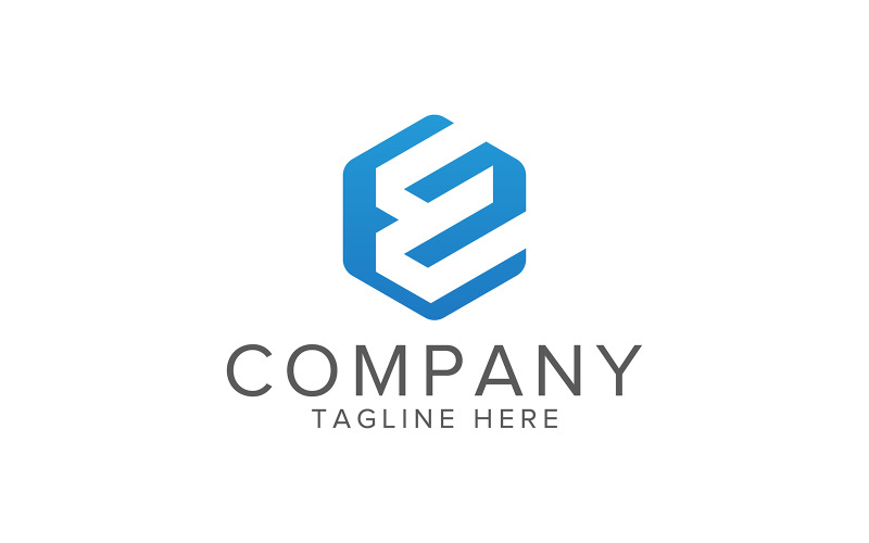 Sinal de design de logotipo moderno abstrato azul E hexágono